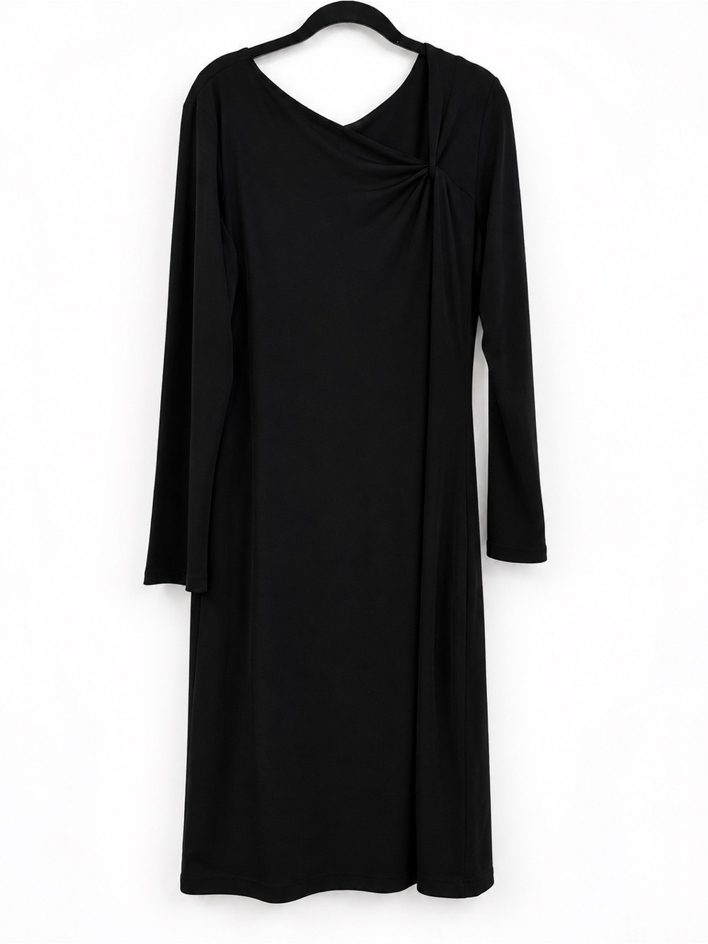 Talbots Black Draped Cowl Neck Long Sleeve Midi Dress Size Large